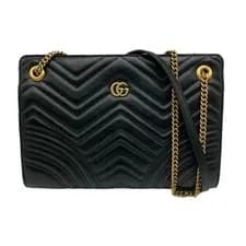 Gucci — GUCCI GG Marmont Chain Shoulder Bag Black Quilted Leather — Handbag — resale