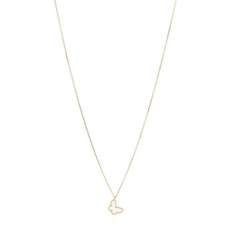 Van Cleef & Arpels — 18K Yellow Gold Mother of Pearl Sweet Alhambra Butterfly Pendant Necklace — Jewelry — resale