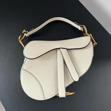 Christian Dior — Christian Dior Saddle Bag PM Top Handle Shoulder Bag White Gold Women Classic — Handbag — resale