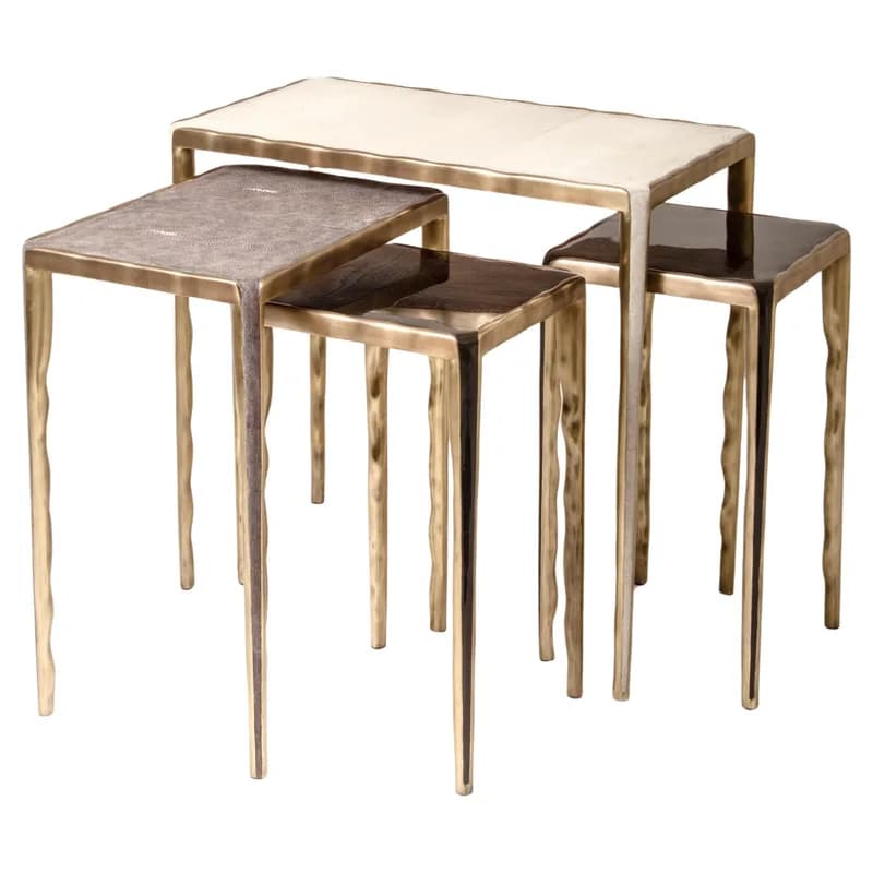 Ry Augousti — Melting Nesting Side Table Set of 4 in Shagreen Shell and Brass — Furniture — resale