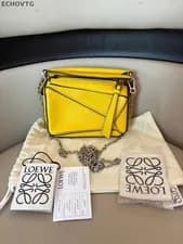 LOEWE Mini Puzzle Yellow Leather Shoulder Bag For Women