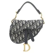 Christian Dior — Christian Dior Handbag Saddle Bag Mini Cotton Navy Oblique Jacquard Shoulder Str — Handbag — resale