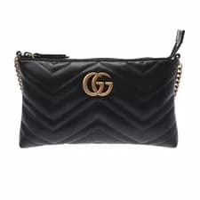 Gucci — Gucci GG Marmont Chain Wallet Black Leather Shoulder Bag — Handbag — resale