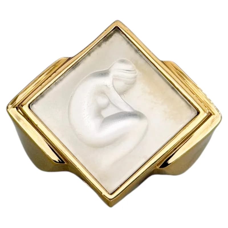 Lalique — Vintage 1990s Lalique Gold Tone Crystal Ondine Cocktail Ring — Jewelry — resale