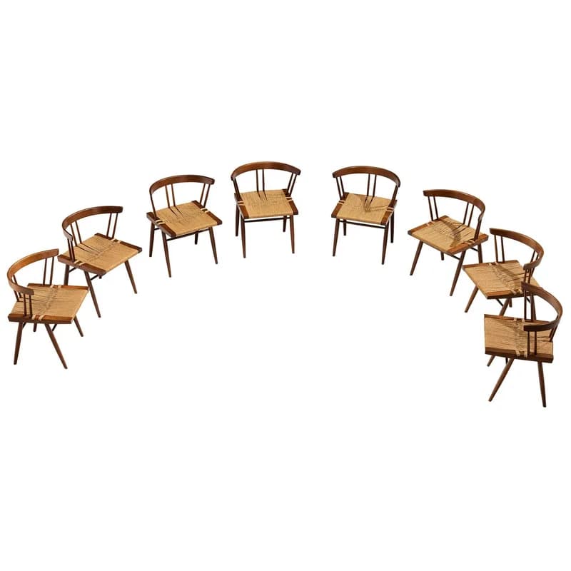 George Nakashima — Exceptionally Rare Set of Eight George Nakashima Grass Seated Chairs — Furniture — resale
