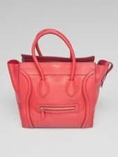 Celine — Celine Red Drummed Calfskin Leather Mini Luggage Tote Bag — Handbag — resale