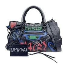 Balenciaga — BALENCIAGA Mini City Graffiti Black Leather Two Way Bag — Handbag — resale