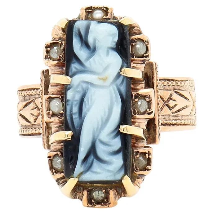 Antique Victorian 10K Gold Black Agate or Onyx Cameo Ring — Jewelry — resale
