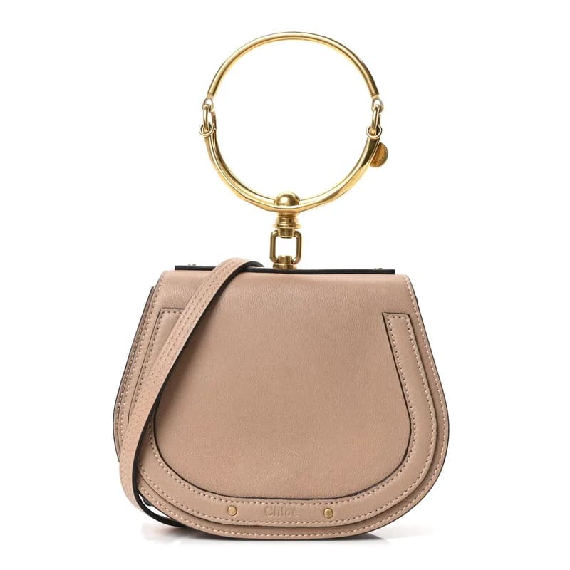 Chloé — Calfskin Suede Small Nile Bracelet Bag Biscotti Beige — Handbag — resale