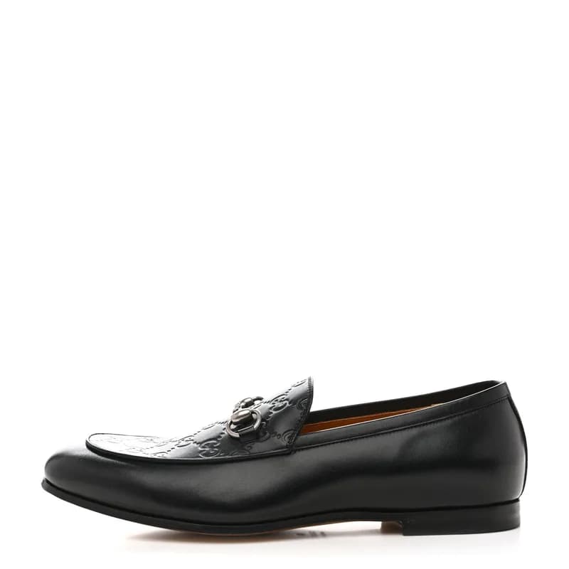 Gucci — Real Betis Glamour GG Embossed Calfskin Mens Jordy Horsebit Loafers 9 Black — Designer Shoe — resale