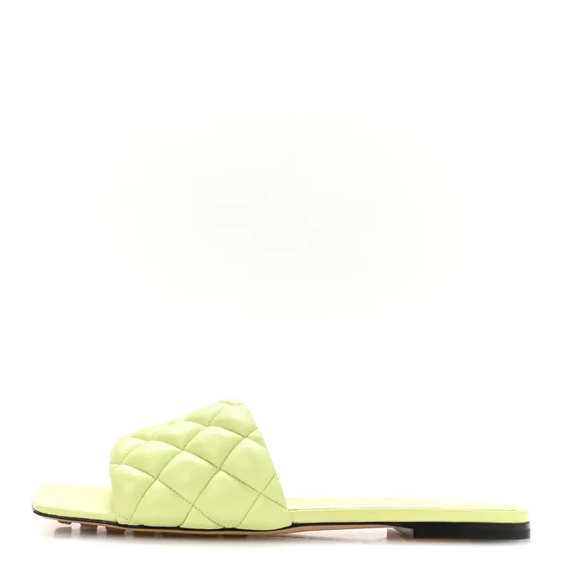 Bottega Veneta — Nappa Matelasse Padded Flat Sandals 38.5 Lime Green — Designer Shoe — resale