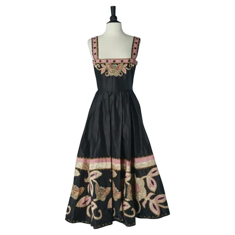 Christian Dior — Black Raw Silk Dress with Applique Christian Dior — Designer Shoe — resale