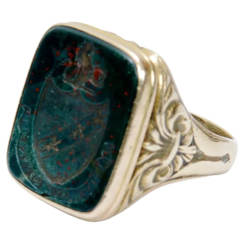 14KT Gold Carved Bloodstone Armorial Crest Ring of the Andrews Family, 19th C — Jewelry — resale