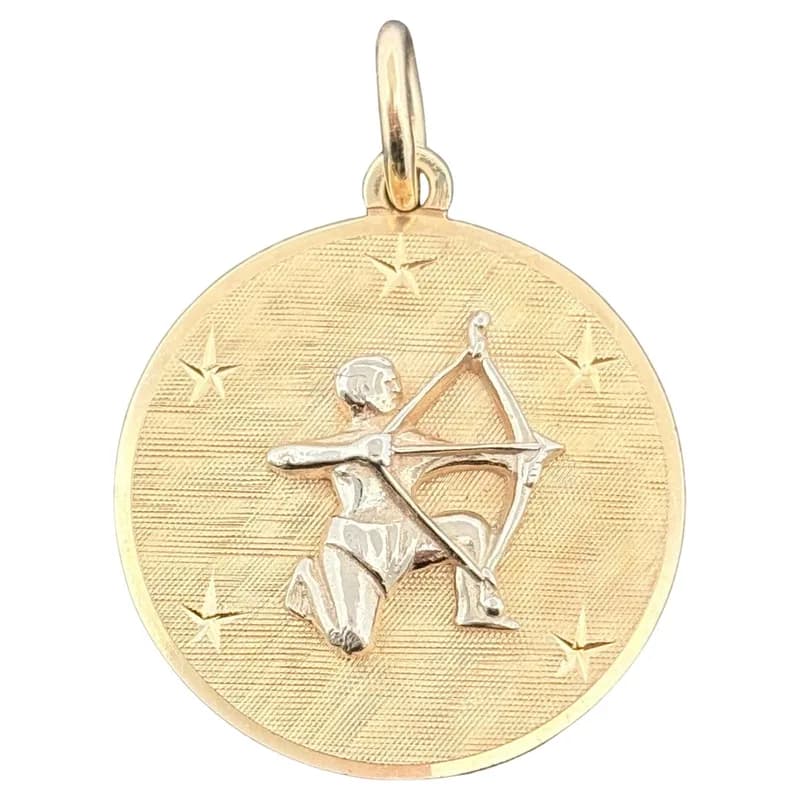 Vintage Sagittarius Zodiac Pendant 14K Gold David E. Trabich High Relief