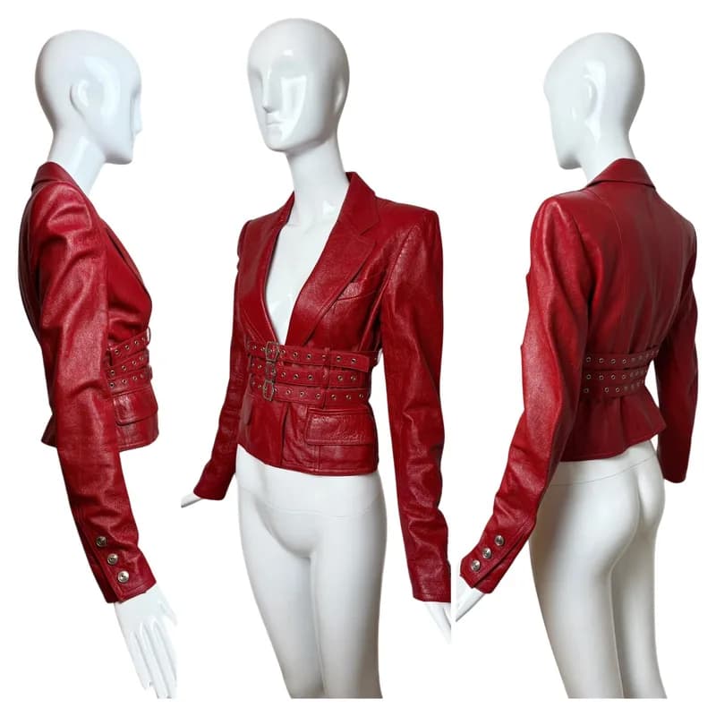 Dior — Dior by John Galliano 2003 Vintage Hardcore Red Leather Bondage Blazer Jacket — Designer Shoe — resale