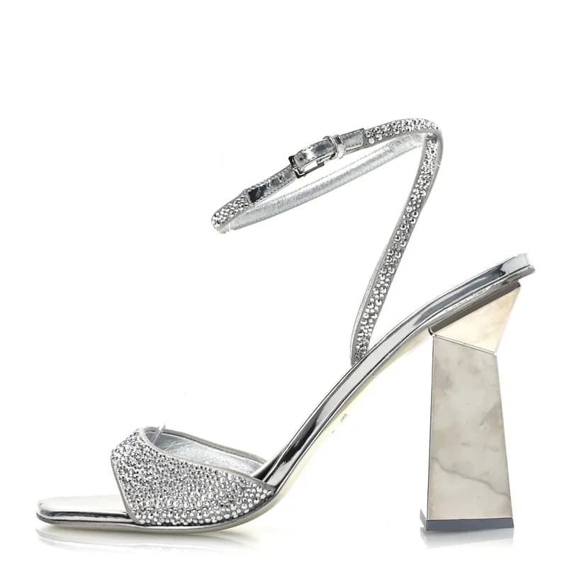 Valentino Garavani — Crystal Embellished 90mm Sandals 38 Silver — Designer Shoe — resale