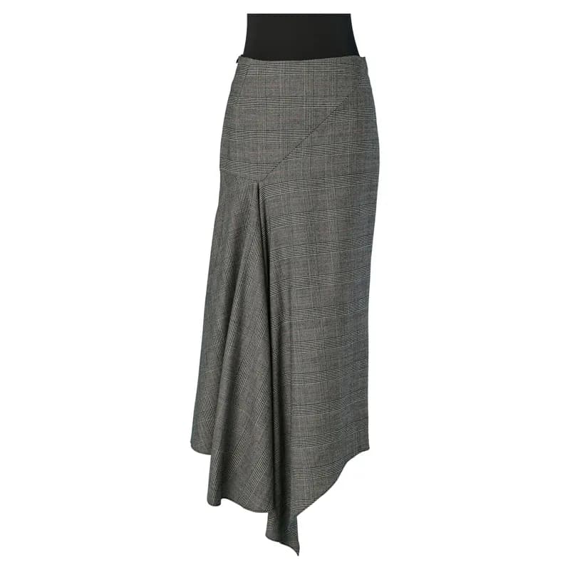 Alexandre Vauthier — Asymmetrical Wool Prince de Galles Skirt — Designer Shoe — resale