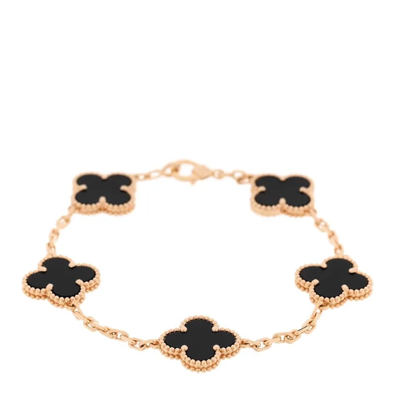 Van Cleef & Arpels — 18K Yellow Gold Black Onyx 5 Motifs Vintage Alhambra Bracelet — Jewelry — resale