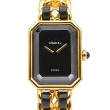 Chanel — CHANEL Premi re M Watch GP (Gold Plated) Leather Strap Ladies Black H0001 Used f — Watch — resale