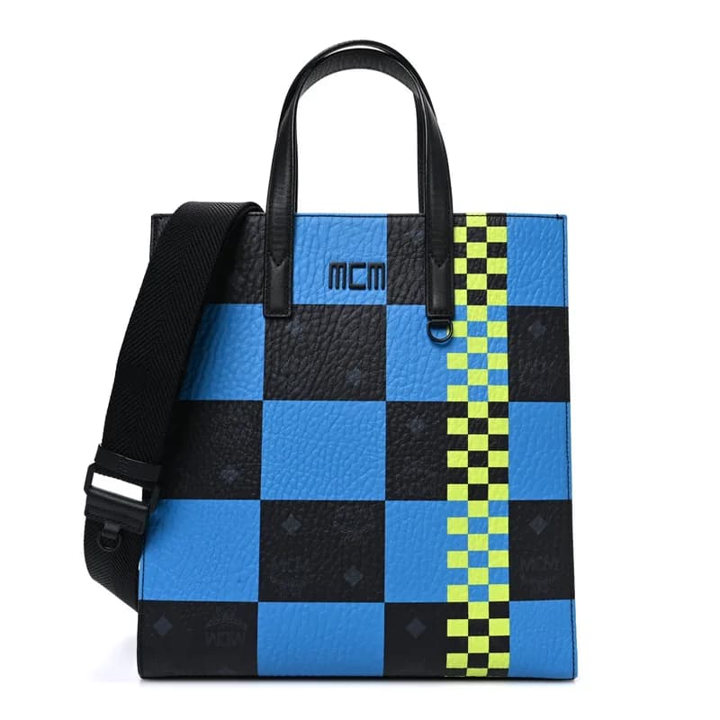 MCM — Checkerboard Visetos Aren Tote Black Blue — Handbag — resale