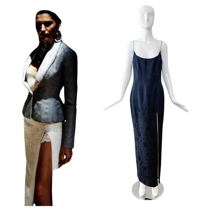 Dior — Dior by John Galliano 1998 Vintage Runway Blue Floral Evening Gown w/ Pearls — Designer Shoe — resale