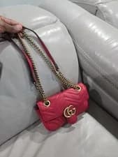 Gucci — Gucci GG Marmont Matelasse Shoulder Bag Small Hibiscus Red Leather/Suede — Handbag — resale