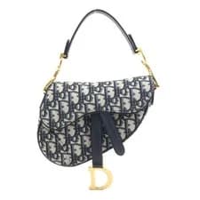 Christian Dior — Auth Christian Dior Saddle Bag Handbag Navy Canvas/Goldtone - 90072a — Handbag — resale