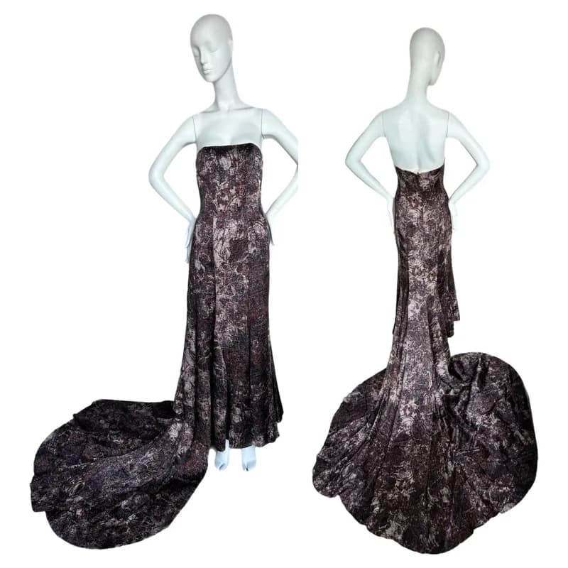 Nina Ricci — Nina Ricci 2008 Vintage Runway Silk Corseted Evening Gown w/ Massive Train — Designer Shoe — resale