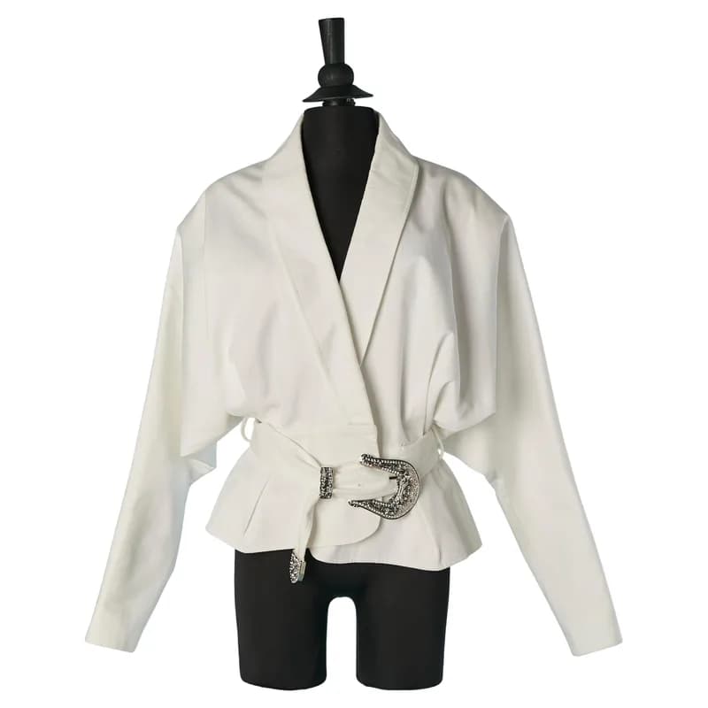 Alexandre Vauthier — White Cotton Jacket with Metal Belt with Rhinestone Alexandre Vauthier — Designer Shoe — resale