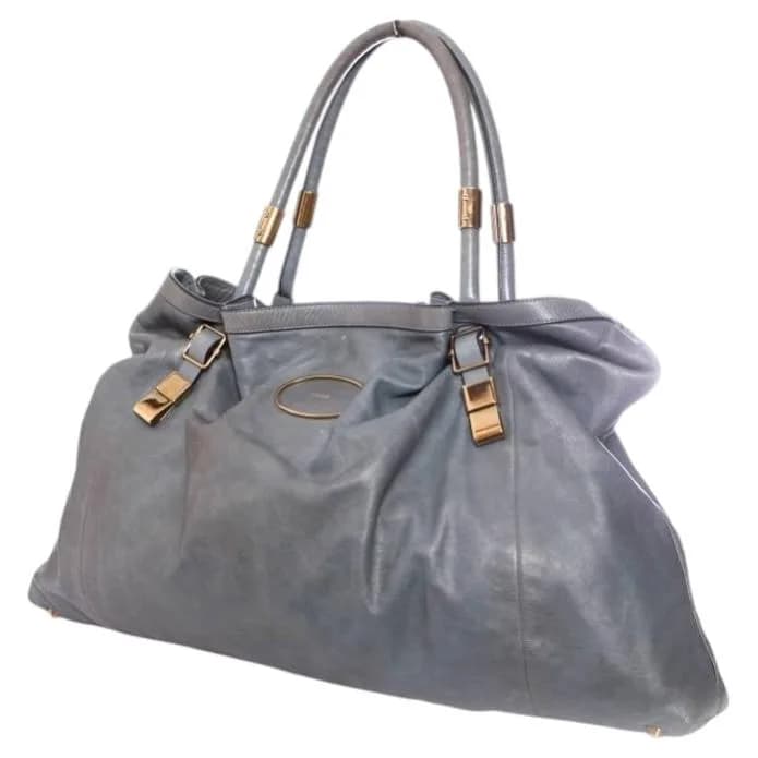 Chloé — Chloé Blue Gray Leather Shopper with Golden Hardware — Handbag — resale