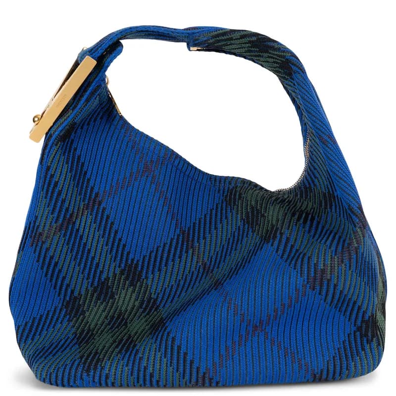 Burberry — Burberry Knight Blue 2024 Peg Medium Plaid Jacquard Bag — Designer Shoe — resale
