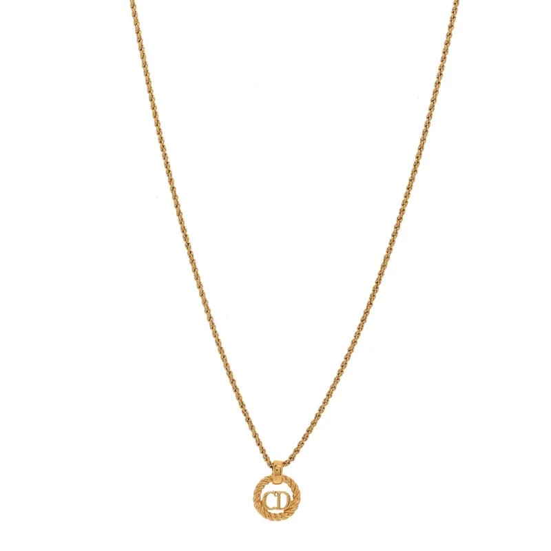 Christian Dior — Metal CD Logo Round Pendant Necklace Gold — Jewelry — resale