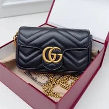 Gucci — Gucci Marmont Mini Chain Shoulder Bag Crossbody Black Gold Women Classic — Handbag — resale