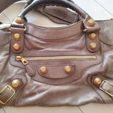 Balenciaga — Balenciaga Giant City Gray Brown Tone Leather Gold Studs Handbag Shoulder Auth — Handbag — resale