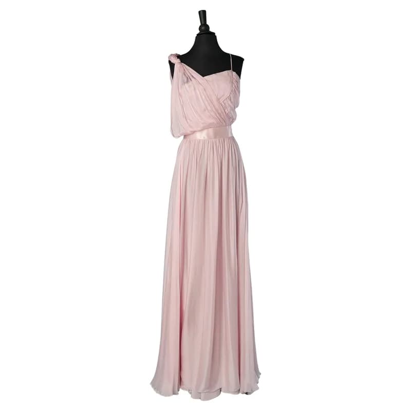 Alexandre Vauthier — Pale Pink Silk Asymmetrical Evening Dress — Designer Shoe — resale