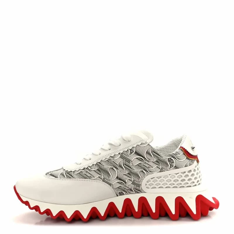 Christian Louboutin — Calfskin Rubber Neoprene Nappa Logo Mens Loubishark Sneakers 42 White Multicolor — Designer Shoe — resale