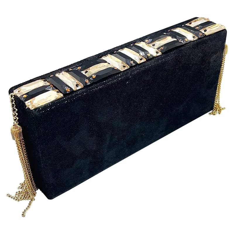 Michelle Monroe — Michelle Monroe Stingray Embossed Black Gold Jeweled Tassel Clutch Minaudiere — Handbag — resale