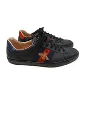Gucci — Gucci Ace Bee Low-Top Sneakers Sz 6.5 Black Calfskin Leather Embroidered Ribbon — Sneaker — resale