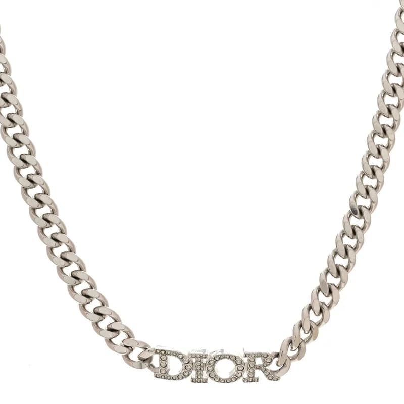 Christian Dior — Metal Crystal Chain Choker Necklace Silver — Jewelry — resale