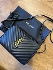 Saint Laurent — Saint Laurent Quilted Chevron Crossbody Bag Black Gold Hardware Tassel — Handbag — resale