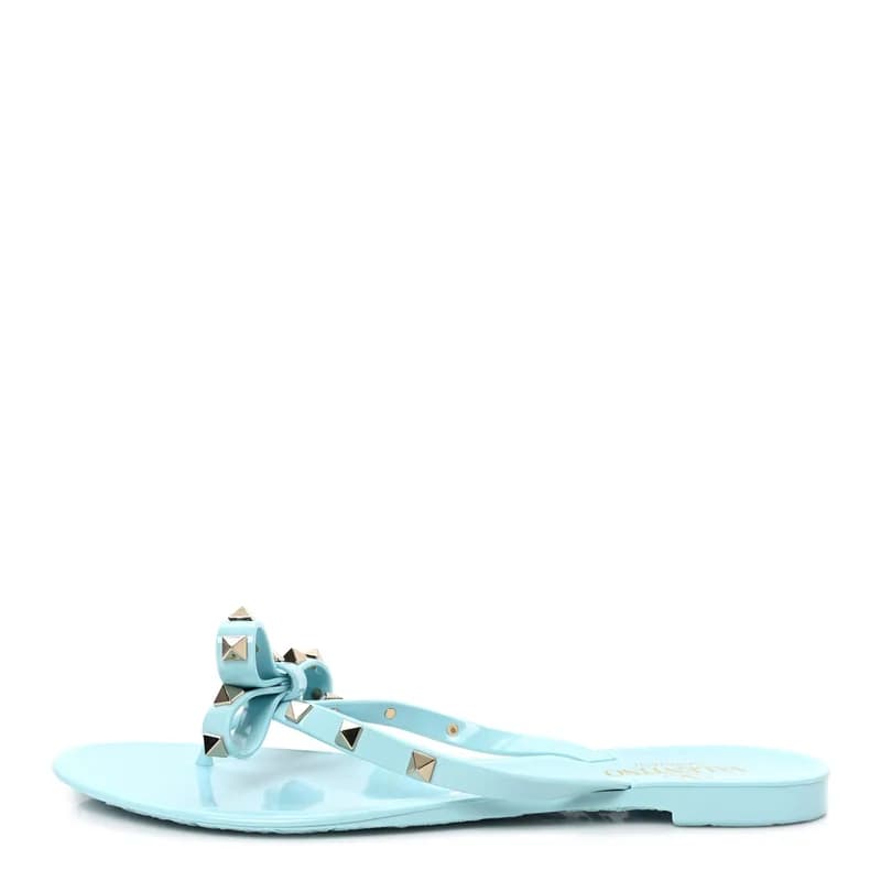 Valentino Garavani — PVC Jelly Rockstud Bow Thong Sandals 41 Light Blue — Designer Shoe — resale