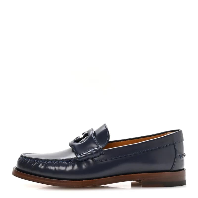 Gucci — Calfskin Mens Interlocking G Millennial Ribot Loafers 8 Blue Agata — Designer Shoe — resale