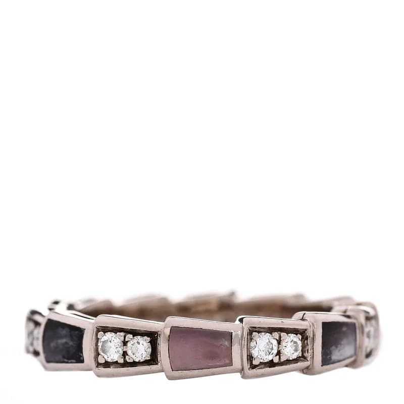 Bulgari — 18K White Gold Diamond Gray Mother of Pearl Serpenti Viper Band Ring 52 6 — Jewelry — resale