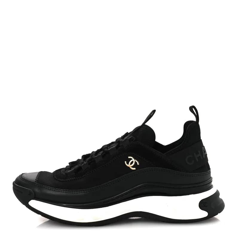 Velvet Calfskin Mixed Fibers CC Sneakers 38.5 Black