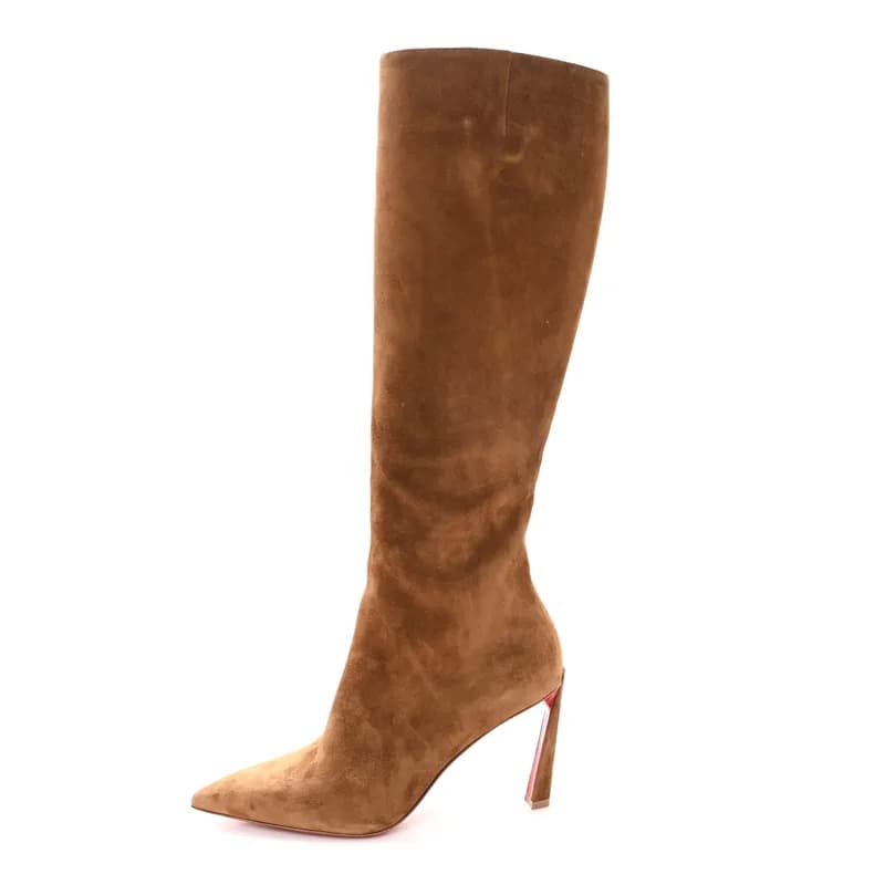 Christian Louboutin — Suede Calfskin Condora Botta 85 Knee Boots 37.5 Brown — Designer Shoe — resale