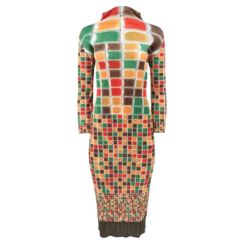 Issey Miyake — Issey Miyake Pleats Please Sculptural Mosaic Print Midi Dress — Designer Shoe — resale