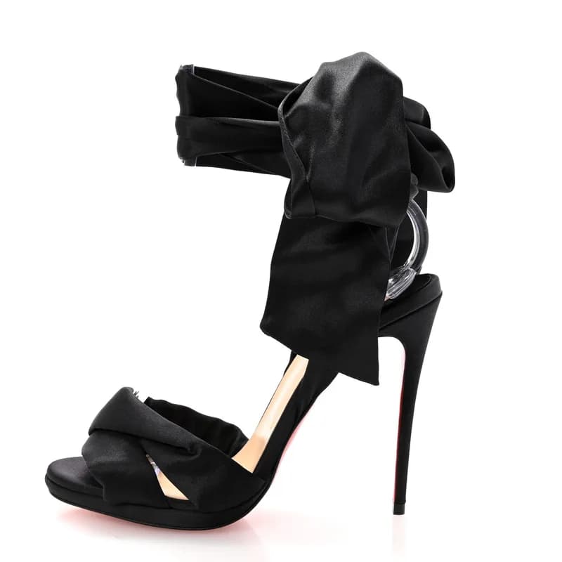 Christian Louboutin — Crepe Satin Tres Frais 120 Sandals 37.5 Black — Designer Shoe — resale