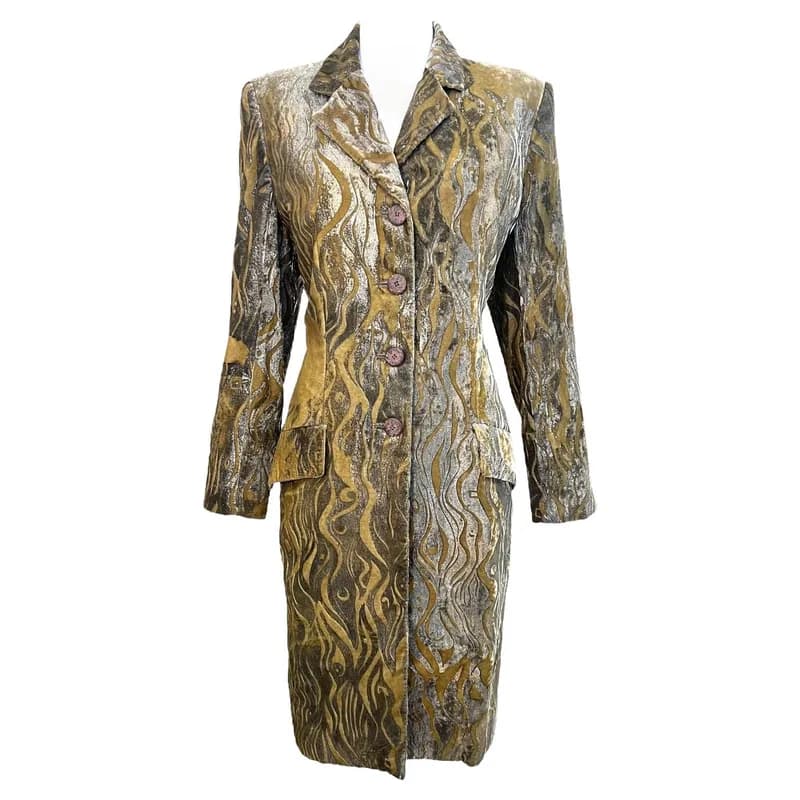 Bill Blass — Bill Blass F/W 1997 Velvet Hand Silk Screened Coat — Designer Shoe — resale