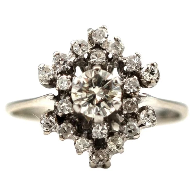Mid-Century 18ct White Gold Diamond Cluster Ring, Circa 1950, 0.55ct — Jewelry — resale