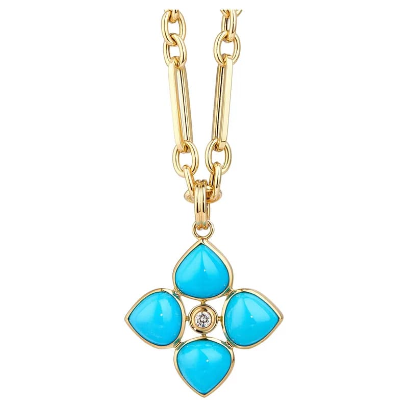 Syna — Syna Yellow Gold Heart Cab Turquoise Pendant with Diamond — Jewelry — resale